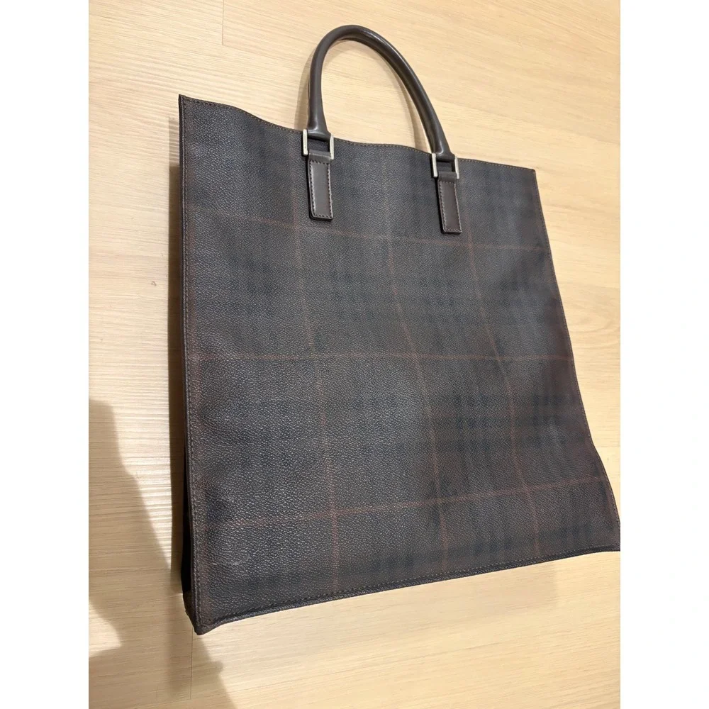 Burberry London Smoked Check Tote Bag Brown Leather Trim Made in Italy - Picture 14 of 14